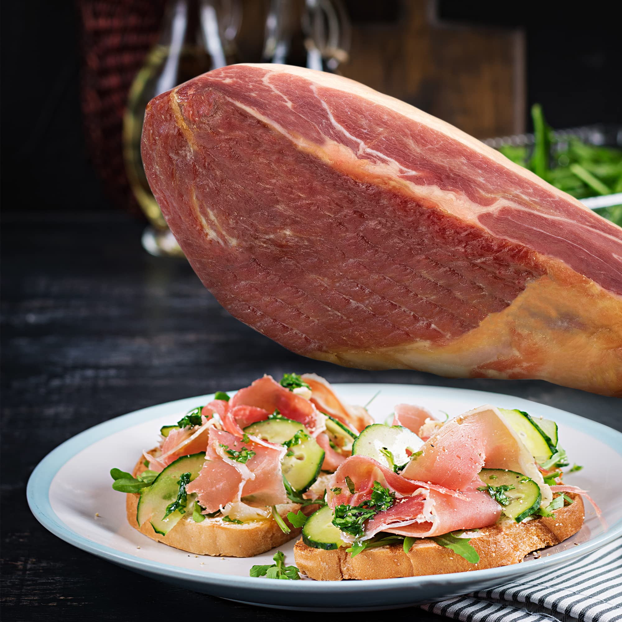 Jamonprive close-up of fat and marbling illustrating rich texture and flavor