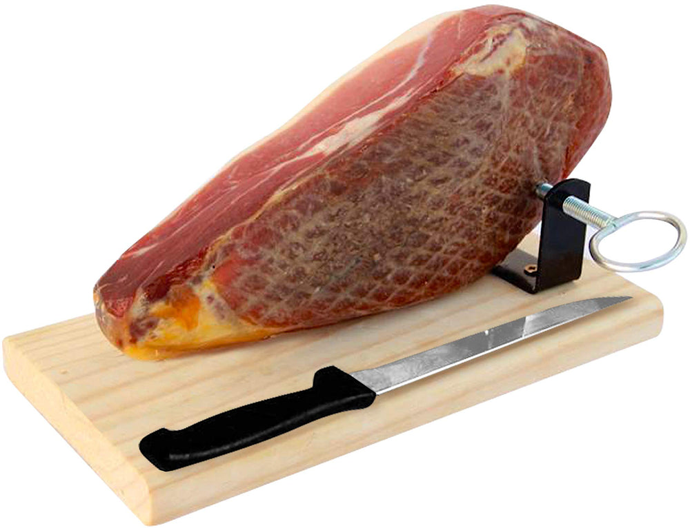 Jamonprive front packaging showing boneless ham and stand, ready to serve benefit