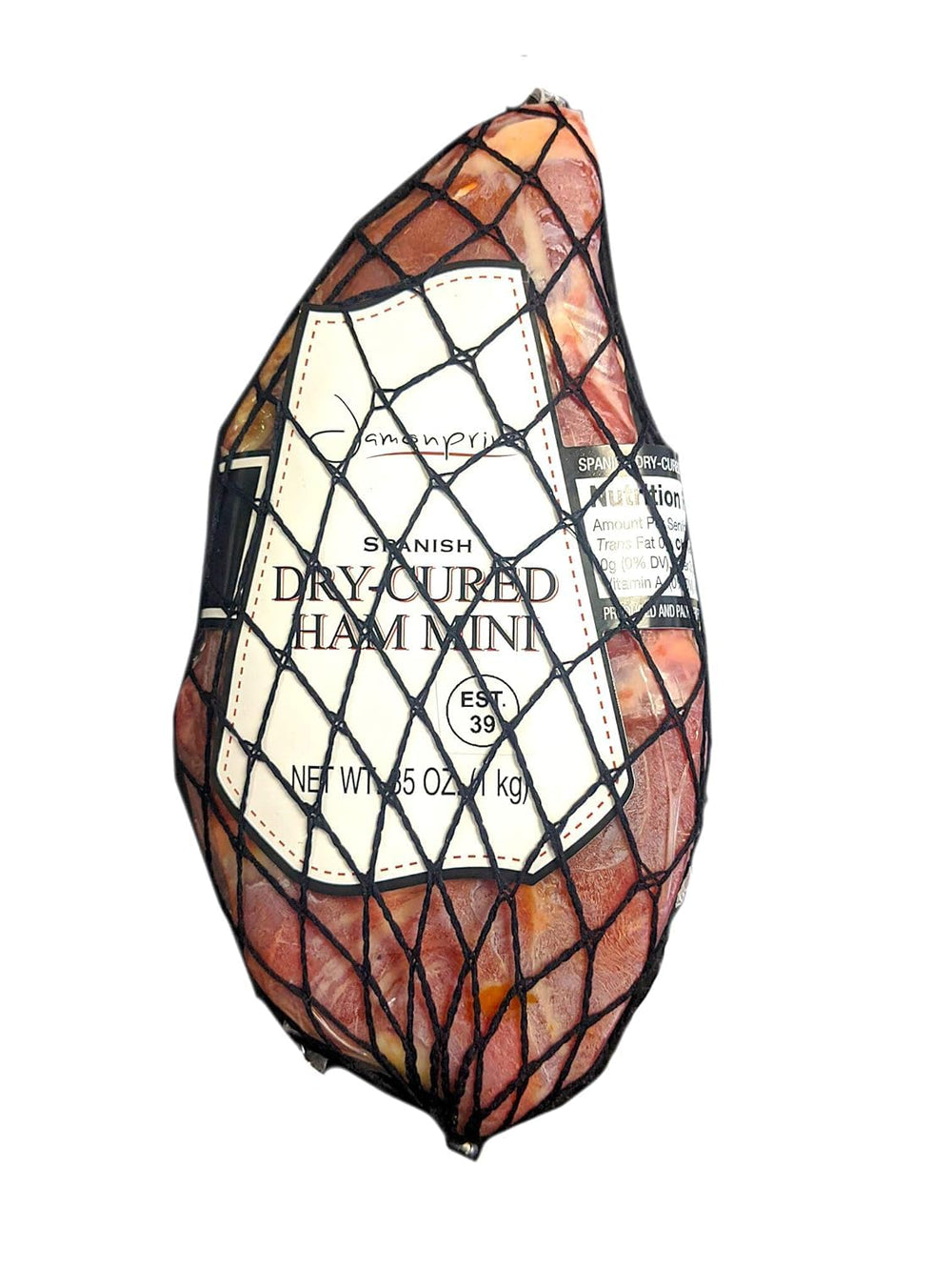 Jamonprive ham mounted on the wooden stand with knife ready for precise slicing