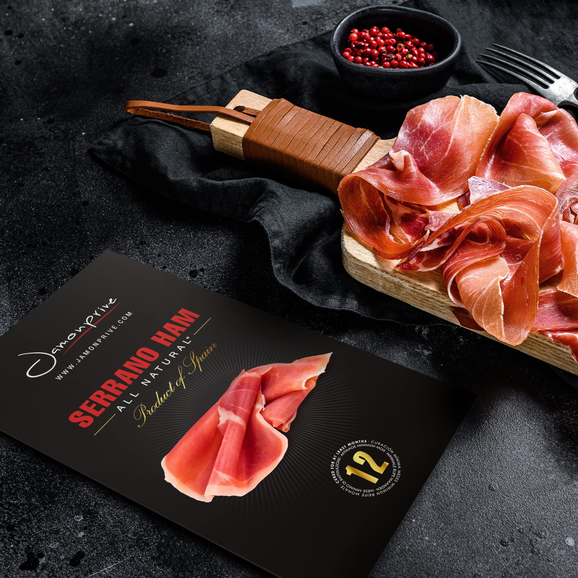 jamonprive pack next to a ruler showing 3 oz portion size benefit
