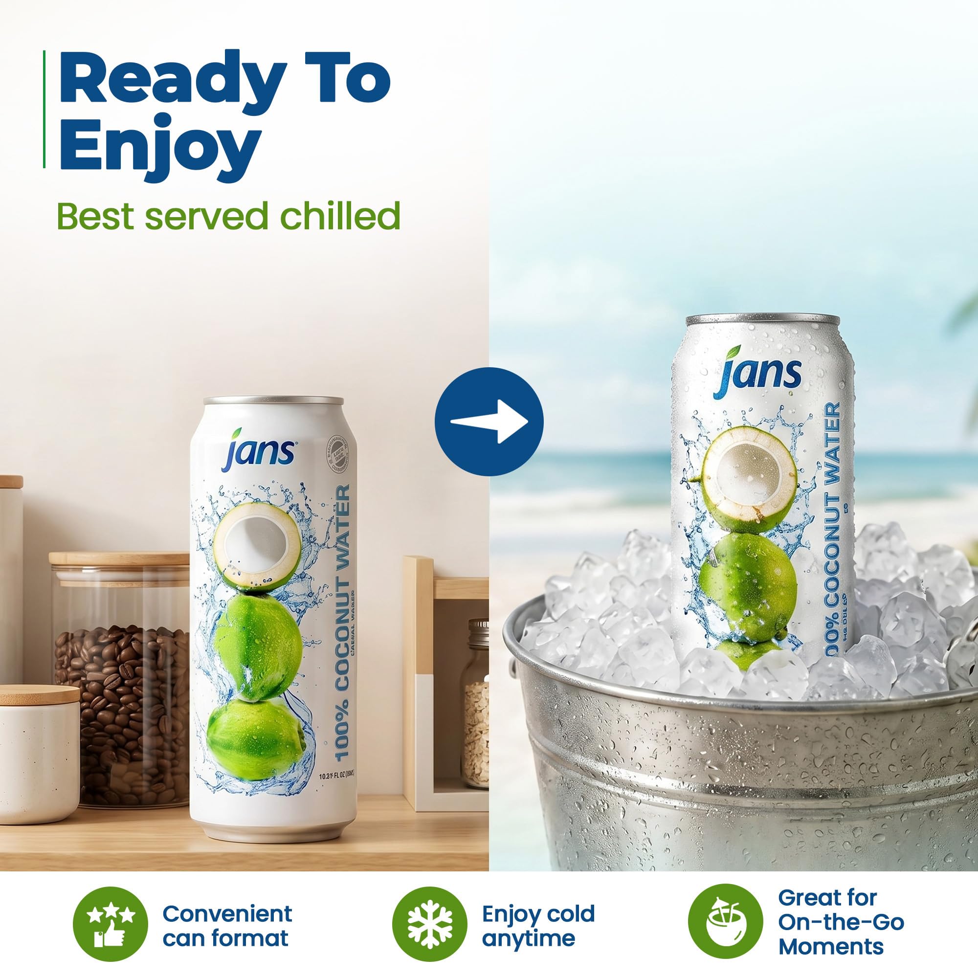 Jans 12-pack stacked in pantry, Jans offers convenient pantry stock