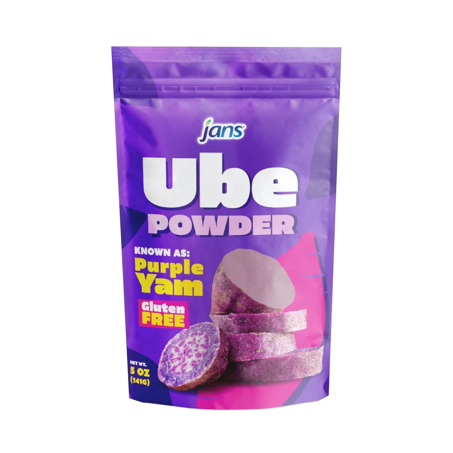 Opened Jans ube powder bag showing fine purple texture — benefit easy mixing
