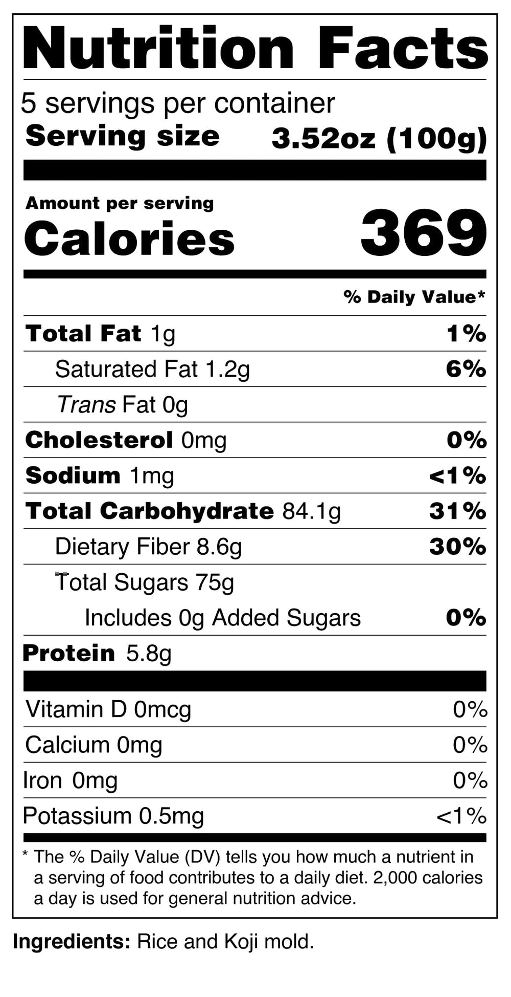 Japanese Decor Sakura Miyako Koji label and nutritional info close view for ingredient transparency