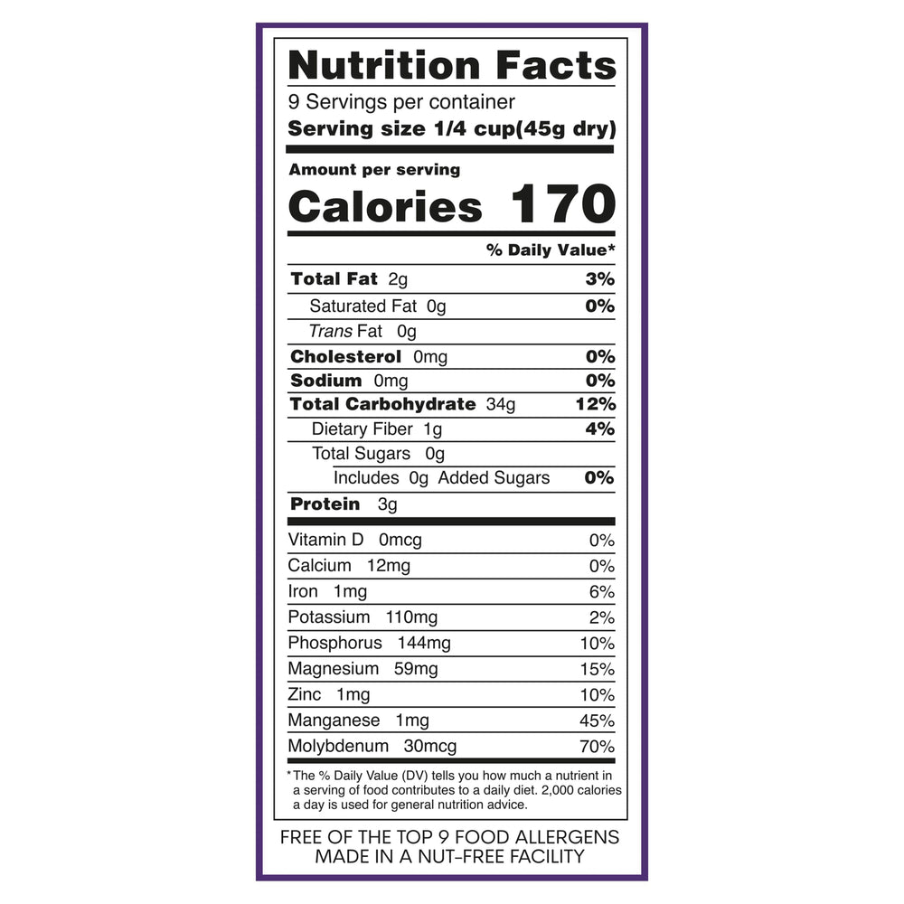 Jasberry open bag with raw purple rice grains visible and easy‑to‑cook benefit