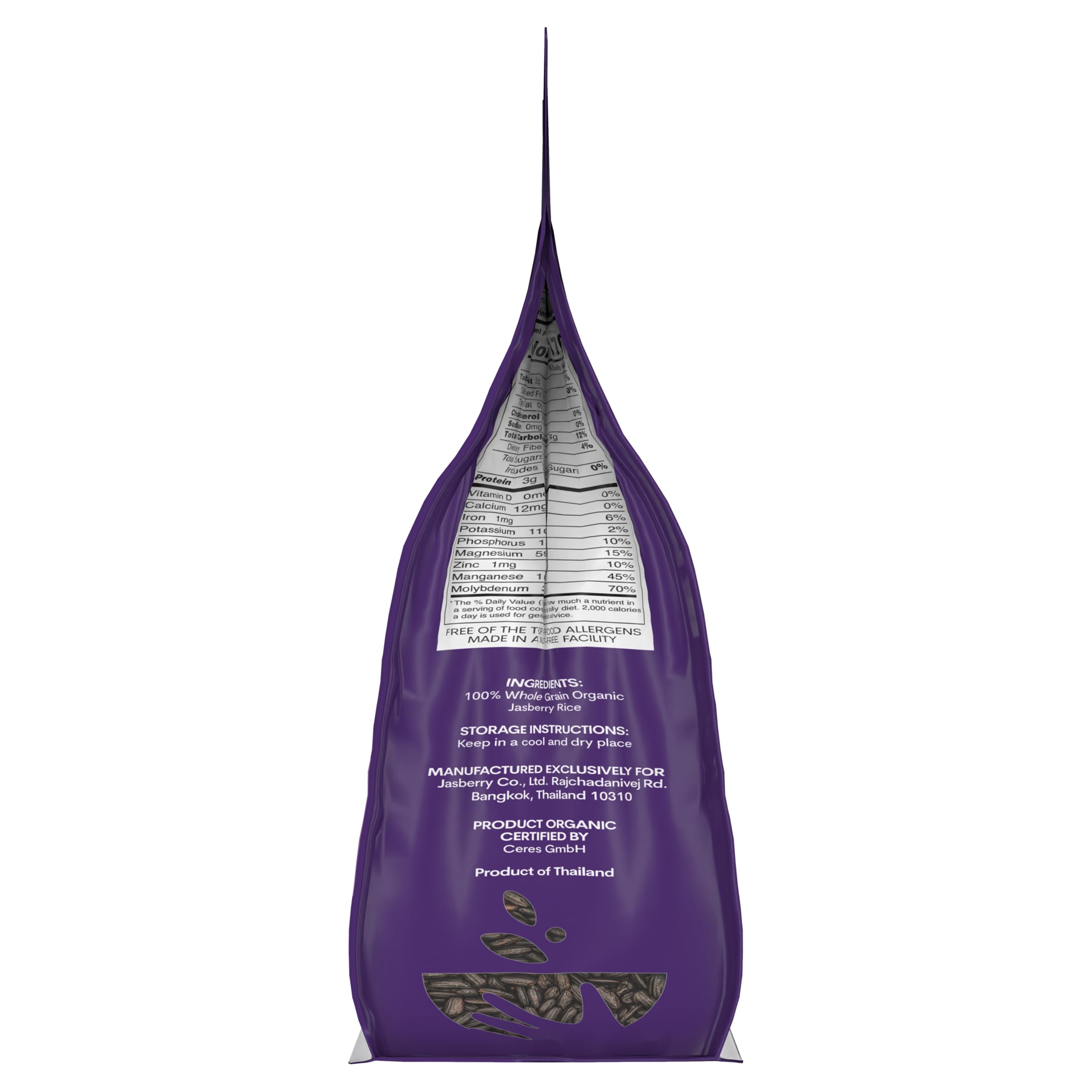 Jasberry rice next to measuring cup showing portion size and value pack benefit