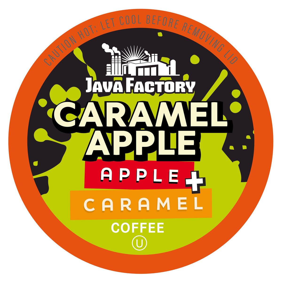 Java Factory front box showing caramel apple flavor and pack size benefit