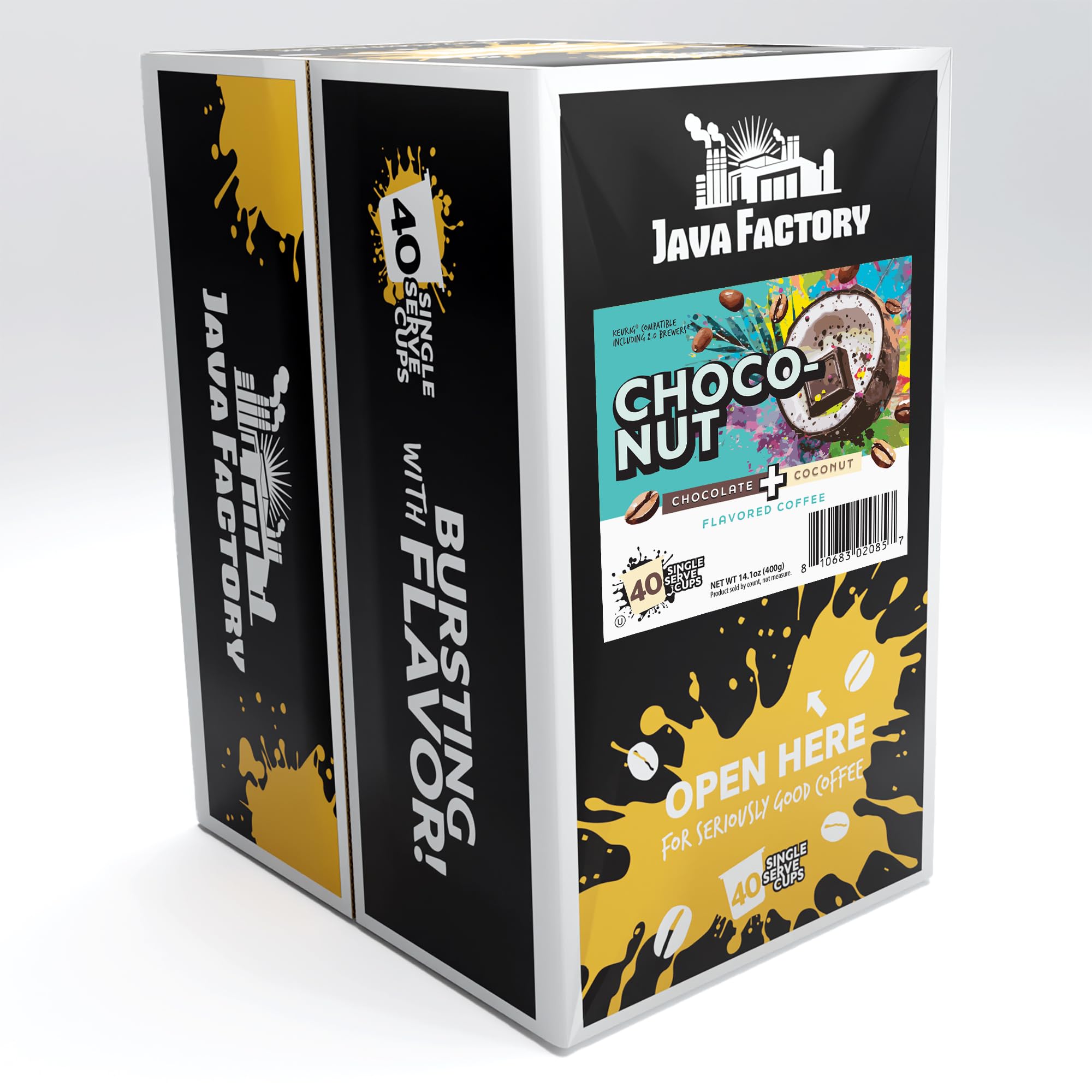 Java Factory close-up of a Choconut pod lid highlighting sealed freshness and convenience