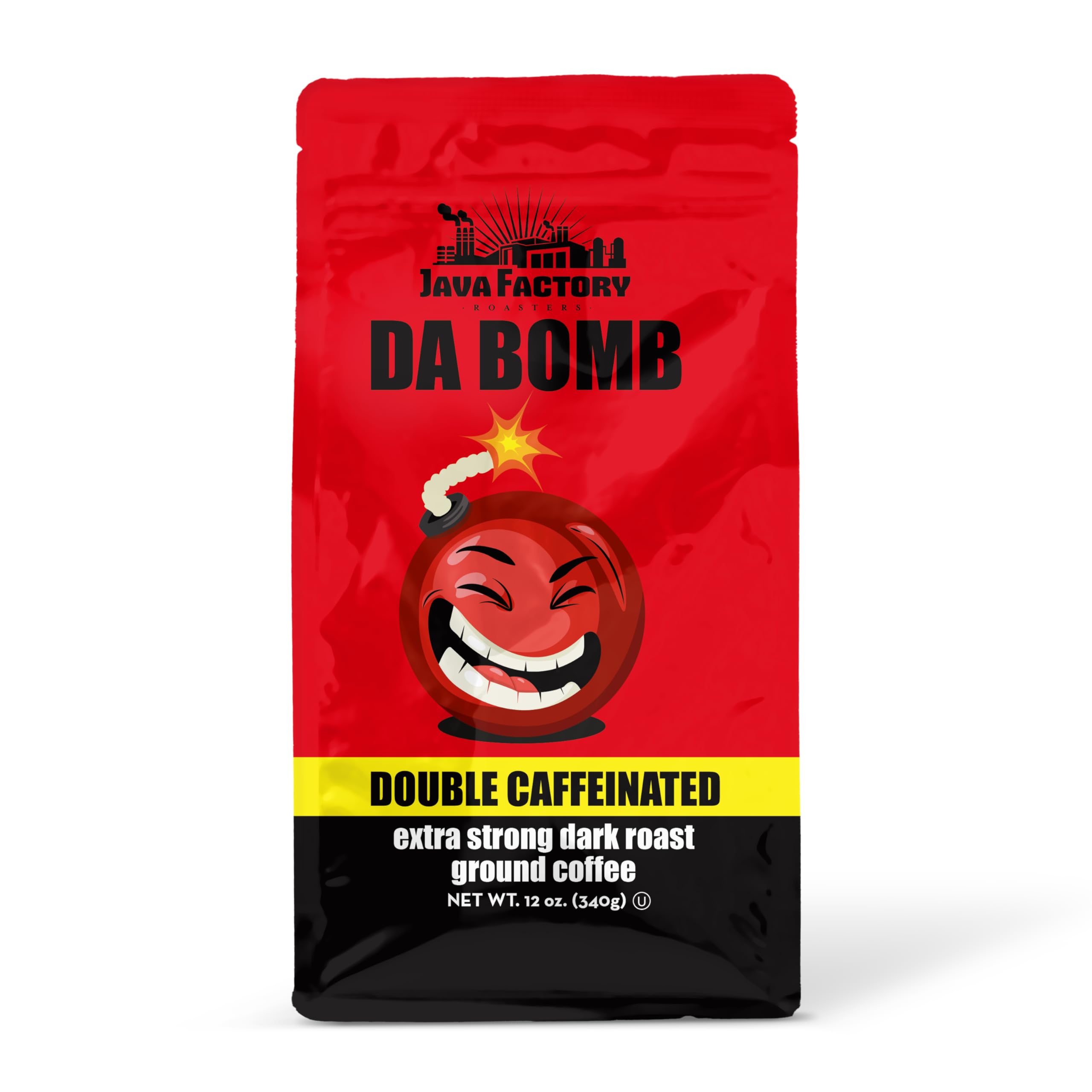 Java Factory front packaging showing bold label and strong roast benefit