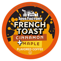 Java Factory front box showing cinnamon and maple flavor and 80 count convenience