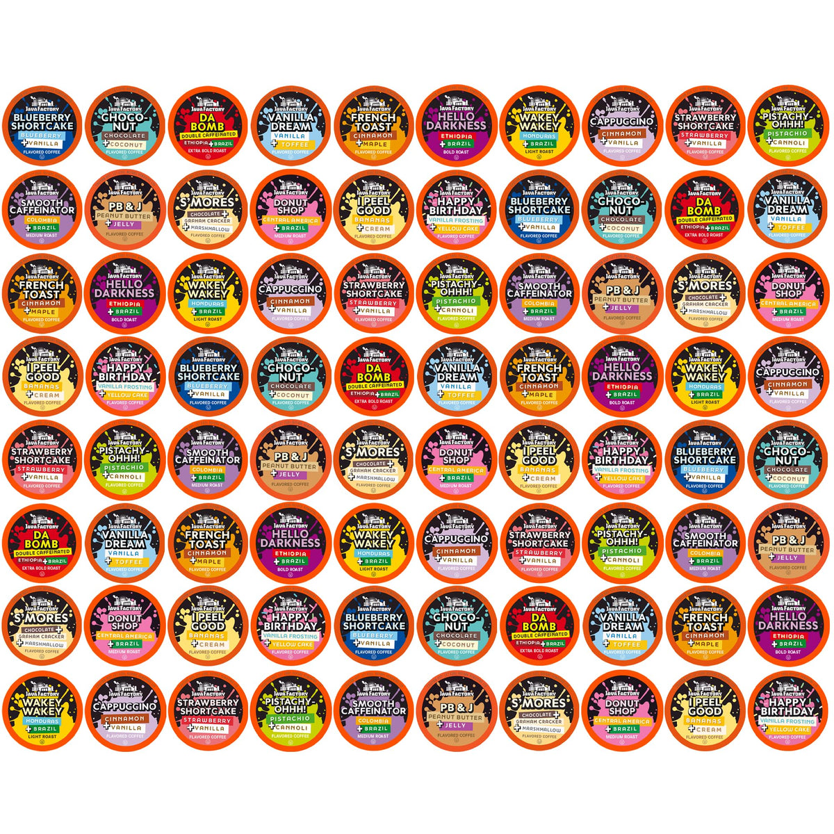 Java Factory front packaging showing 80-count variety for convenience