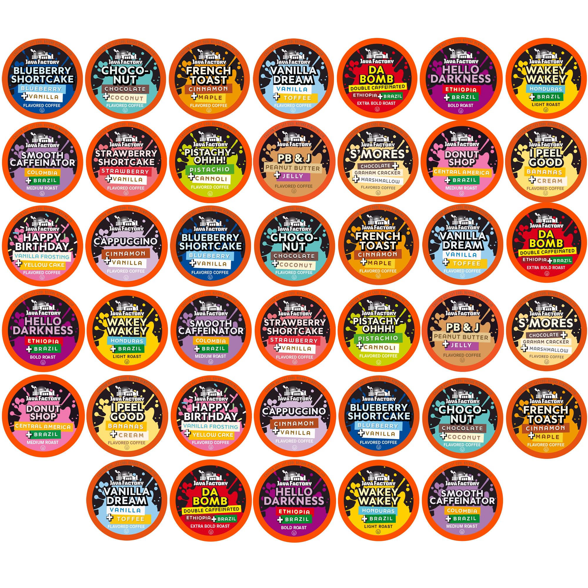 Java Factory front packaging showing 40-count variety pack and convenience