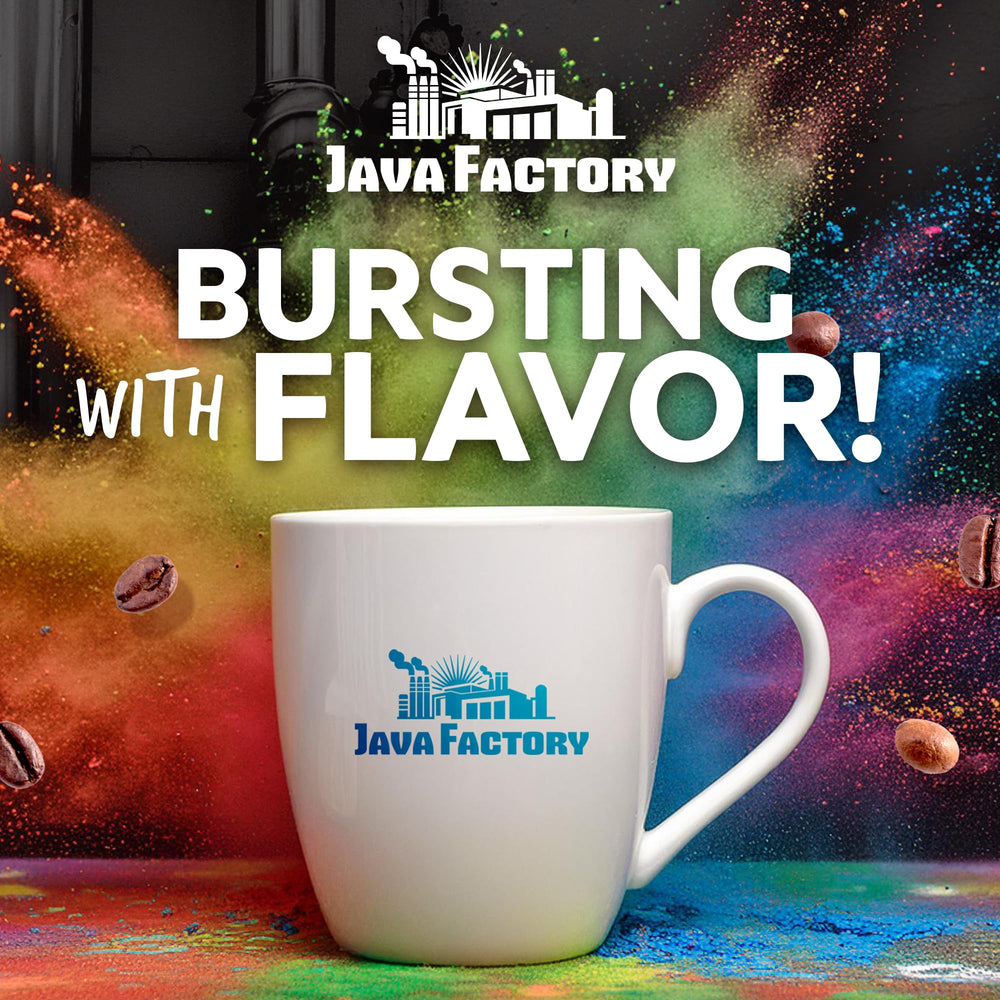 Java Factory label close detail displaying flavor name and no added sugar reassurance