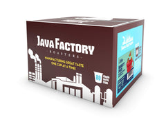 Java Factory pod inside Keurig-style brewer brewing a fresh cup fast