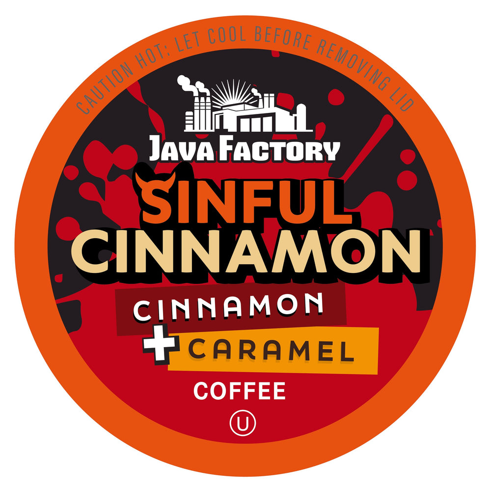 Java Factory front packaging showing 40-count box and cinnamon imagery for seasonal warmth