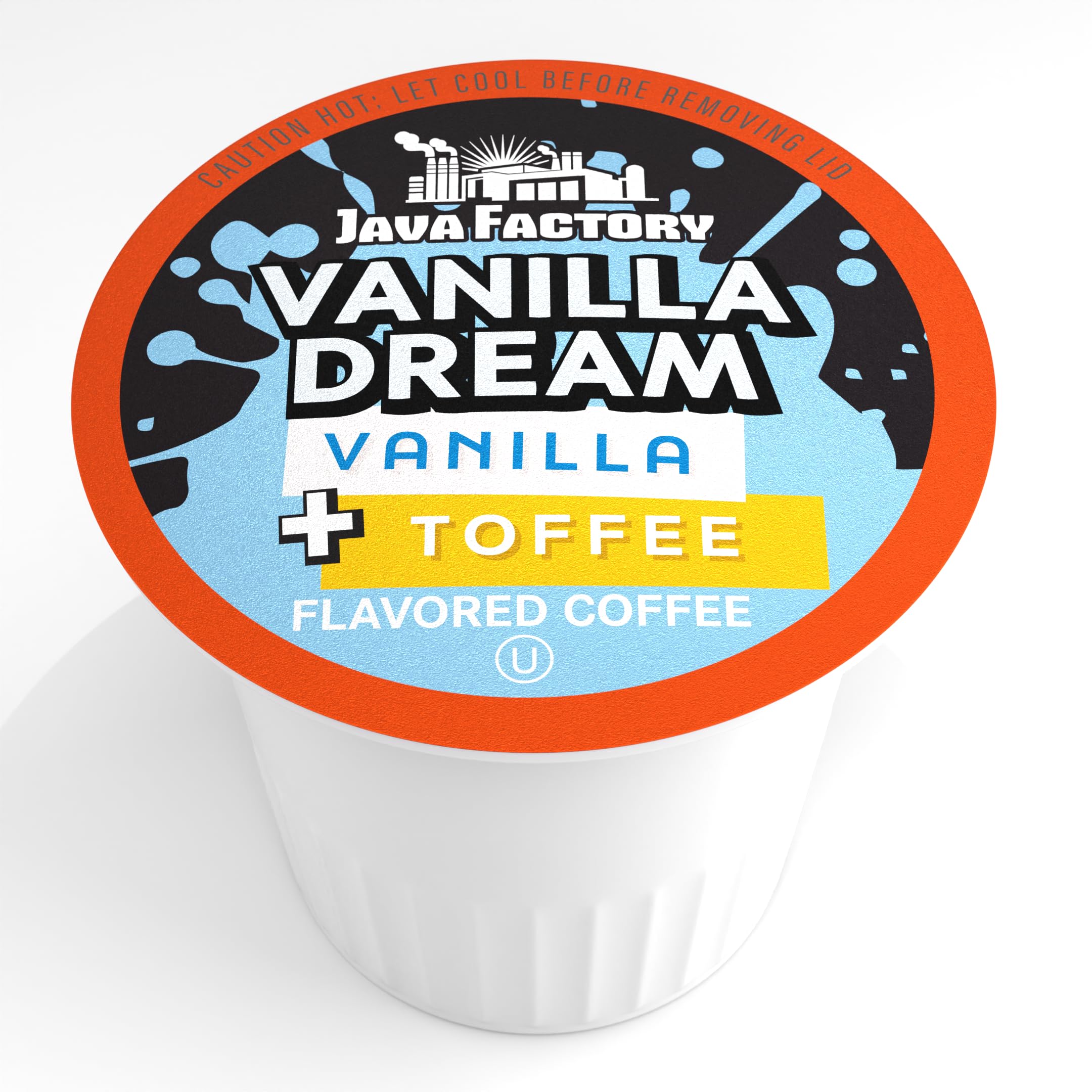 Java Factory brewed cup pouring vanilla dream coffee with creamy appearance