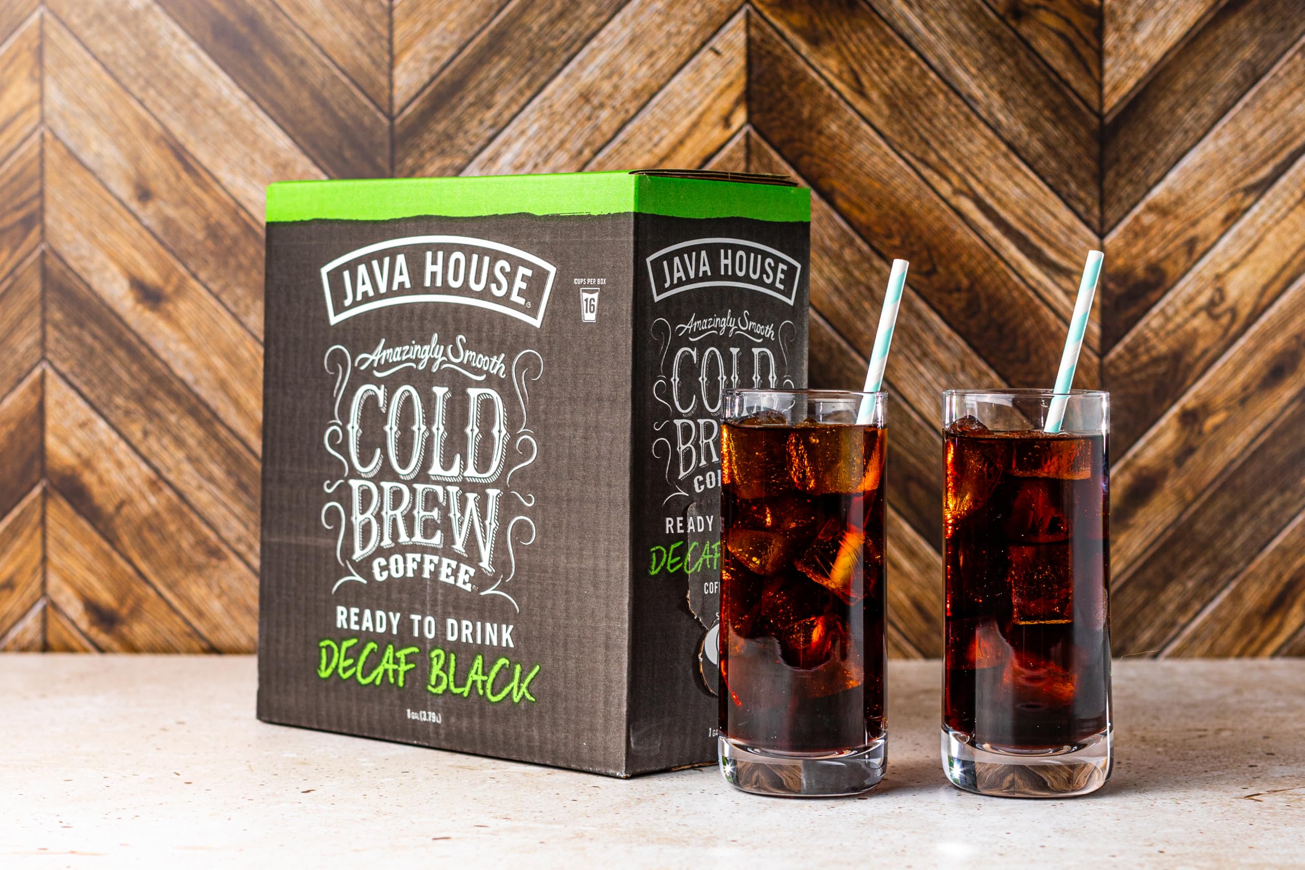 Java House box stored on fridge shelf demonstrating space-saving storage