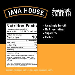 JAVA HOUSE hot cup being made from concentrate showing warm chocolate and caramel flavor benefits