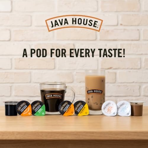 Java House pod label close-up showing flavor notes and convenient packaging