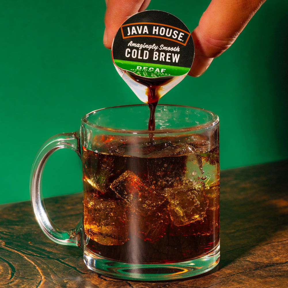 Java House single-use pod close-up highlighting smooth concentrate