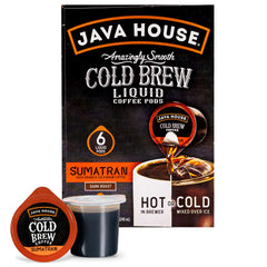 Java House front packaging showing six pods and bold Sumatran roast benefits
