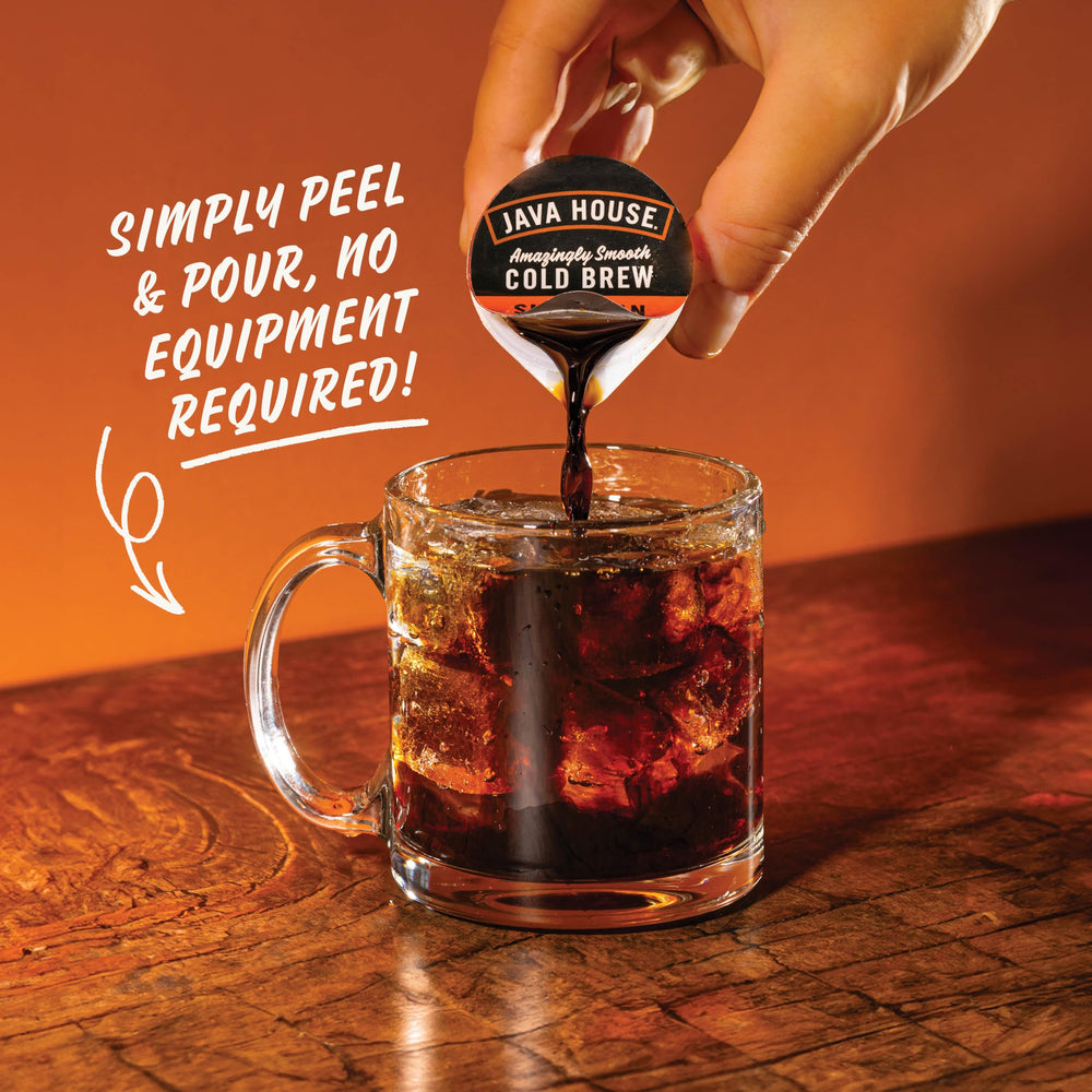 Java House poured over ice in glass illustrating refreshing cold brew enjoyment