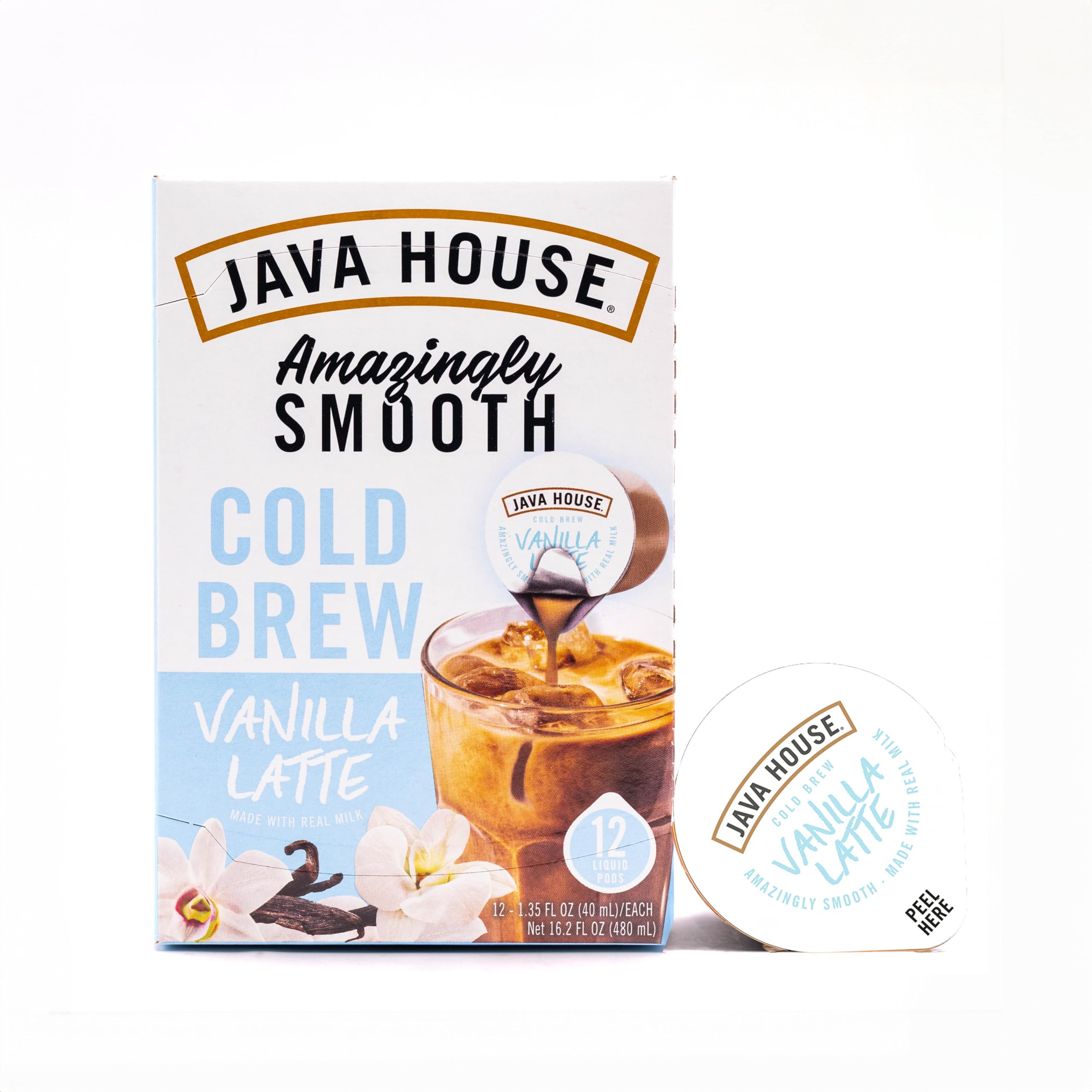 Java House single pod top view with peel lid visible to demonstrate easy peel-and-pour convenience