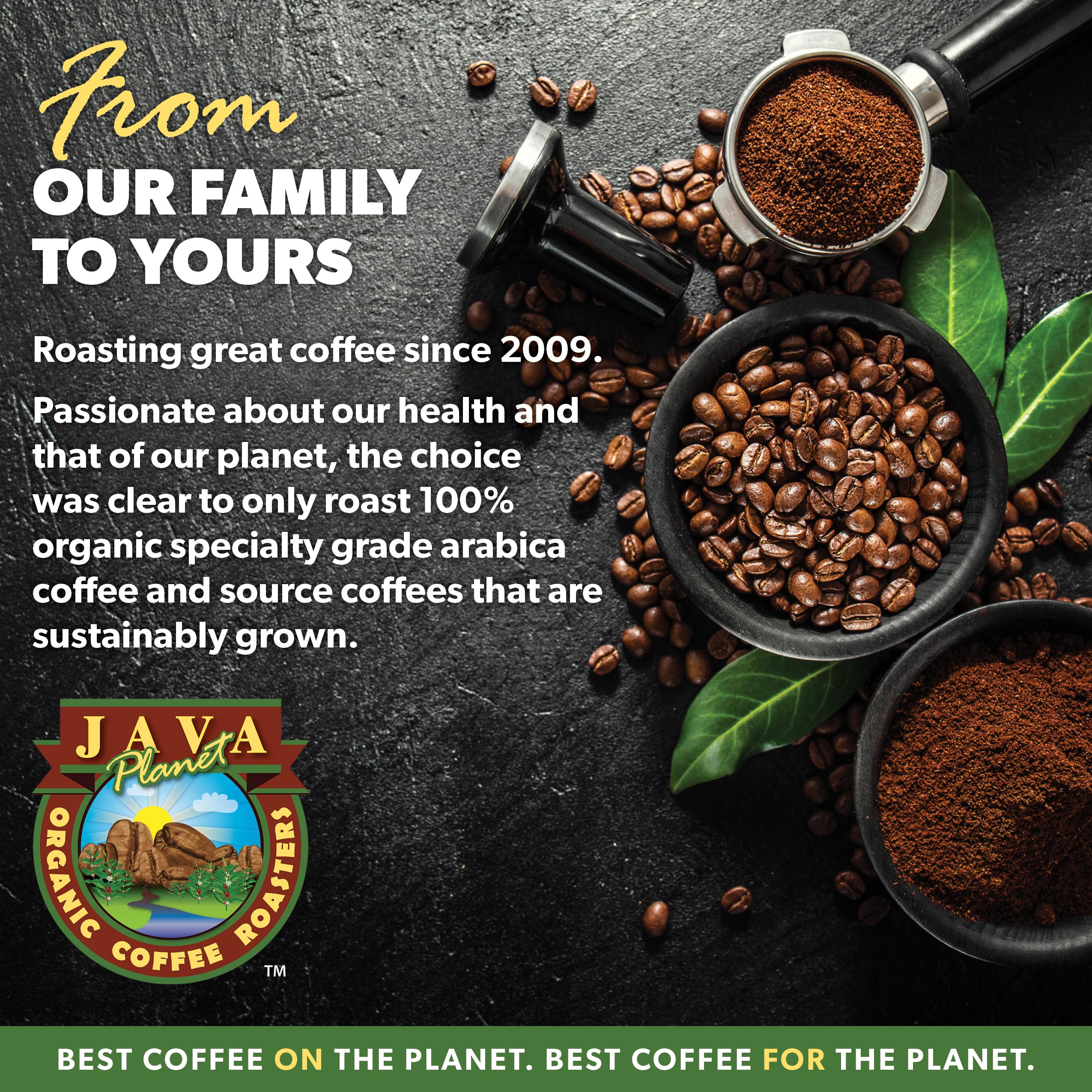 Java Planet beans beside ruler for scale showing 16 oz quantity clarity