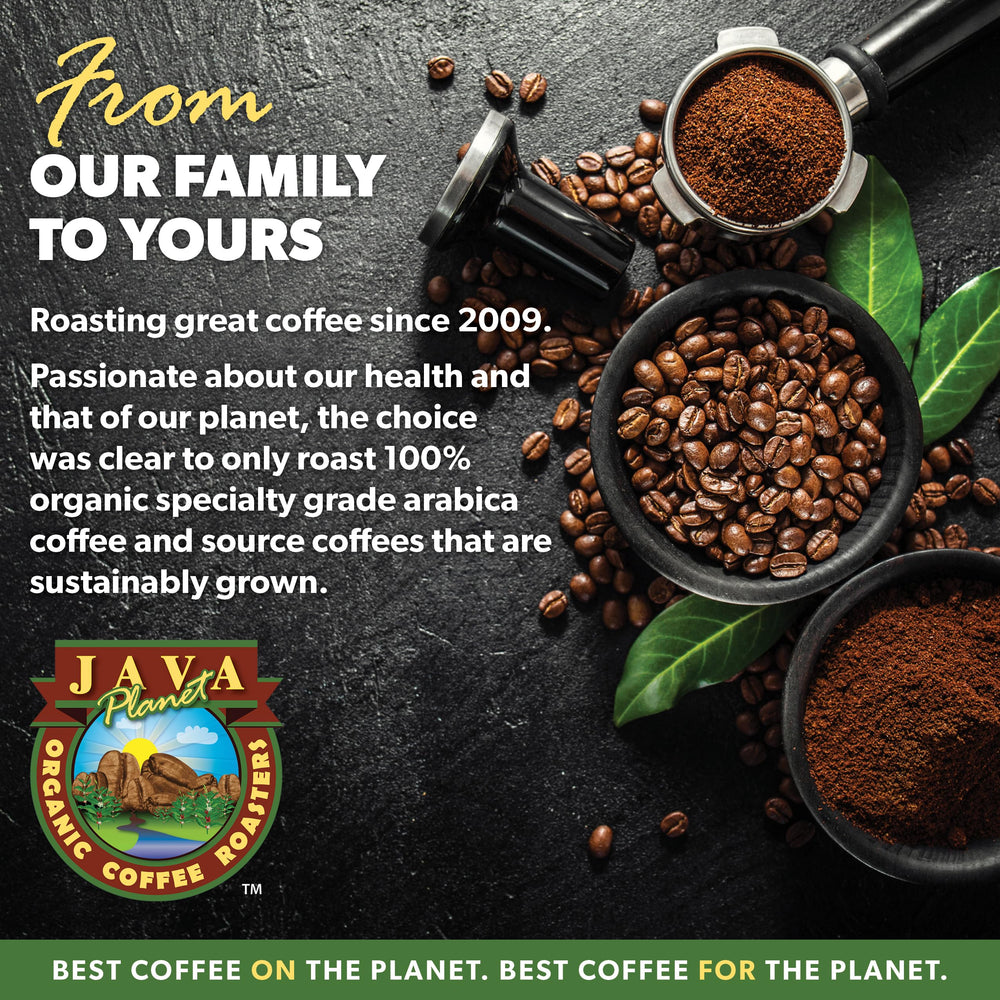 Java Planet beans beside ruler for scale showing 16 oz quantity clarity