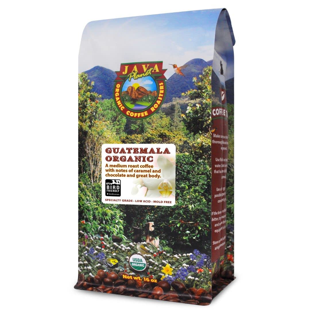Java Planet front packaging 16 oz showing organic label and medium roast benefit