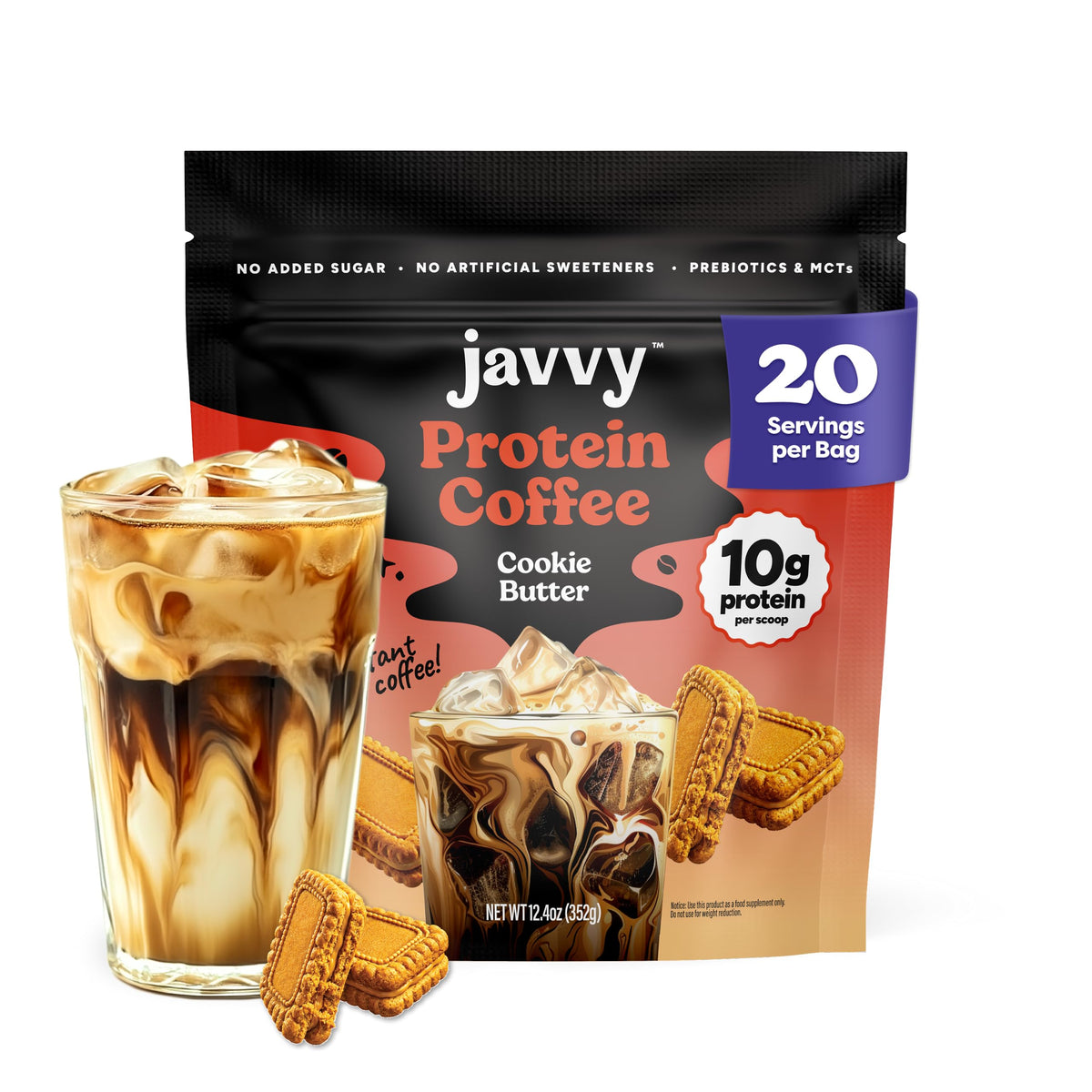 Javvy cookie butter front label showing brand and cookie-butter flavor benefit