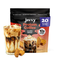 Javvy cookie butter front label showing brand and cookie-butter flavor benefit