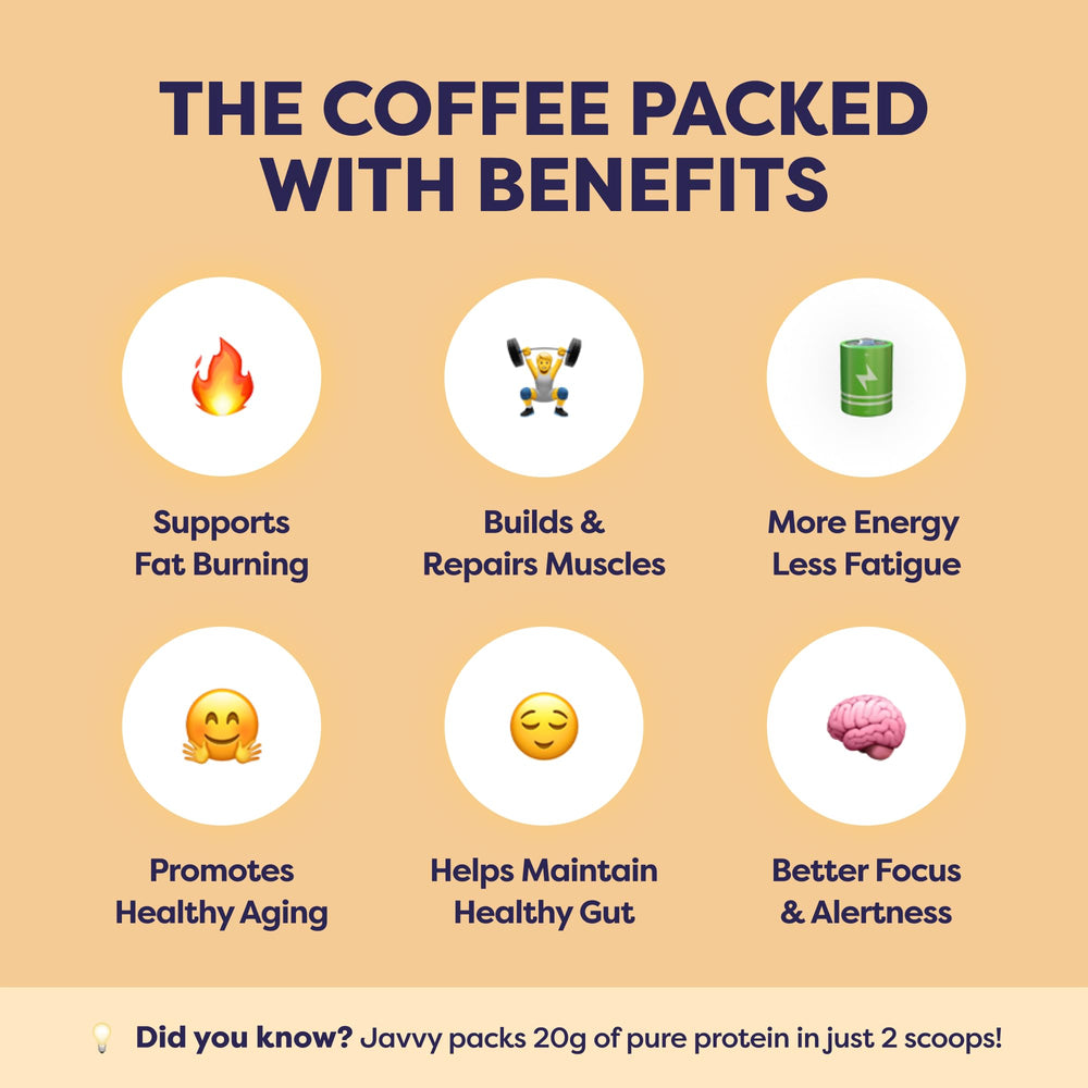 Javvy scoop of Cookie Dough protein coffee powder ready to mix, convenient on-the-go energy