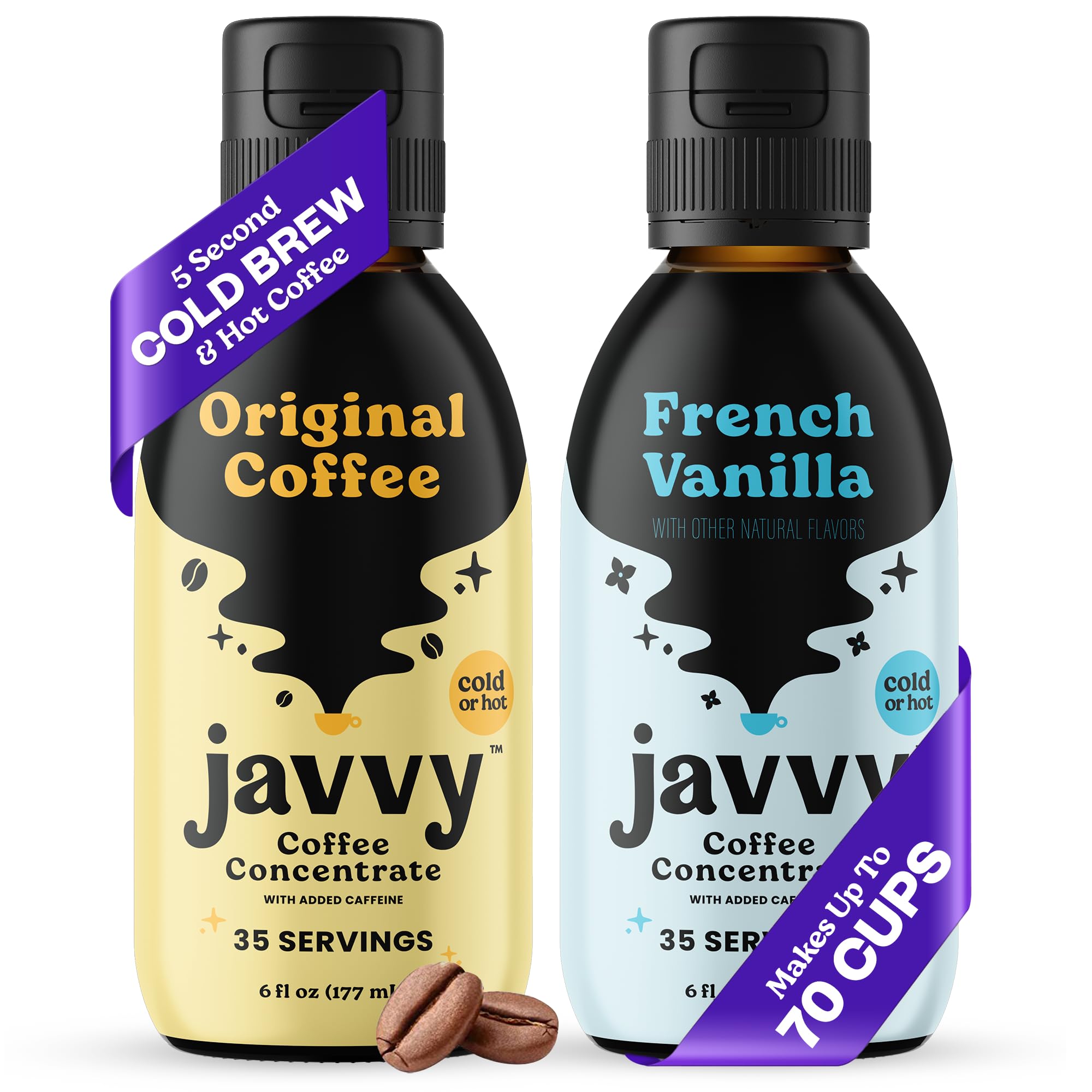 Javvy front packaging showing two-bottle pack and quick-serving benefit