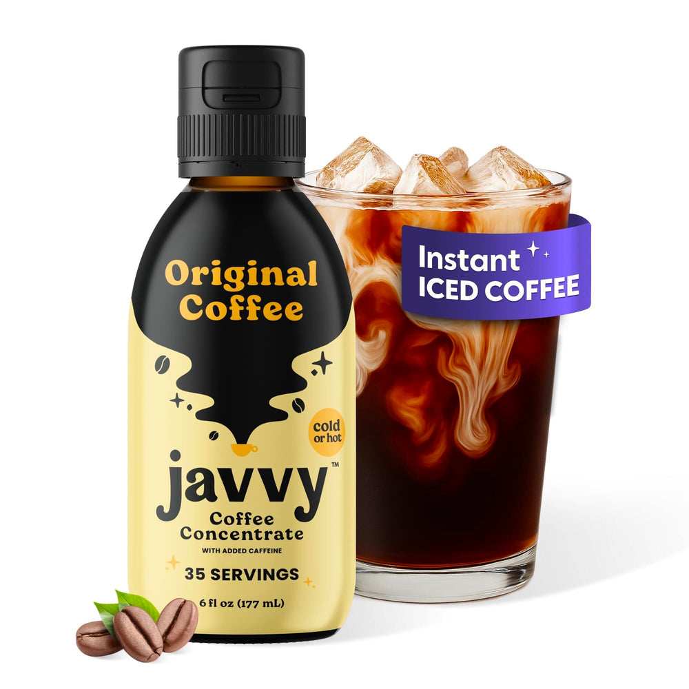 Javvy front packaging showing bottle and original label, highlights convenience