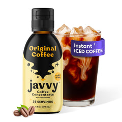 Javvy front packaging showing bottle and original label, highlights convenience