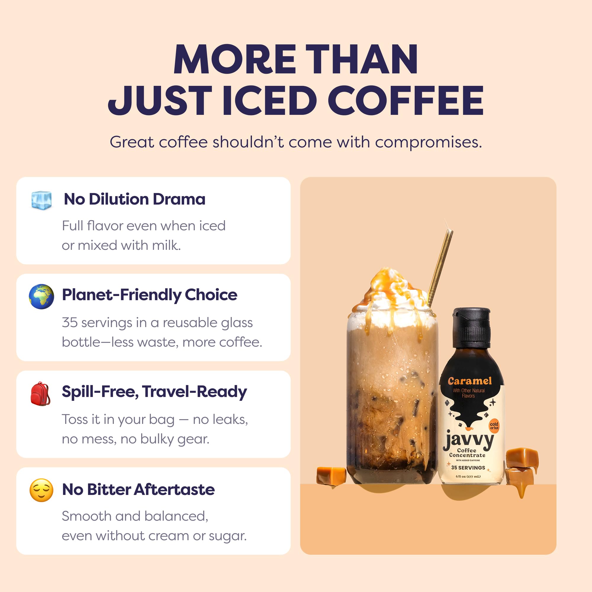 Javvy morning kitchen lifestyle with bottle showing quick coffee solution benefit