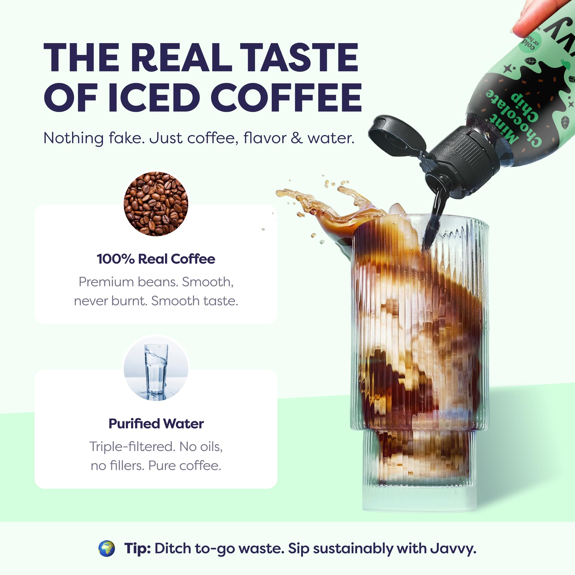 Javvy iced latte in a lifestyle setting illustrating ready-to-drink café-style benefit
