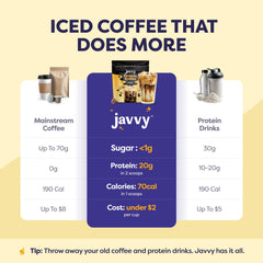 Javvy powder poured to show fine texture and easy dissolvability benefit