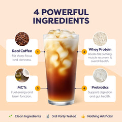 Javvy powder pouring into cold brew for creamy iced coffee