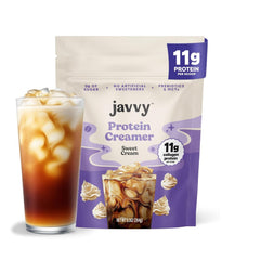 Javvy front packaging showing sweet cream creamer and benefits
