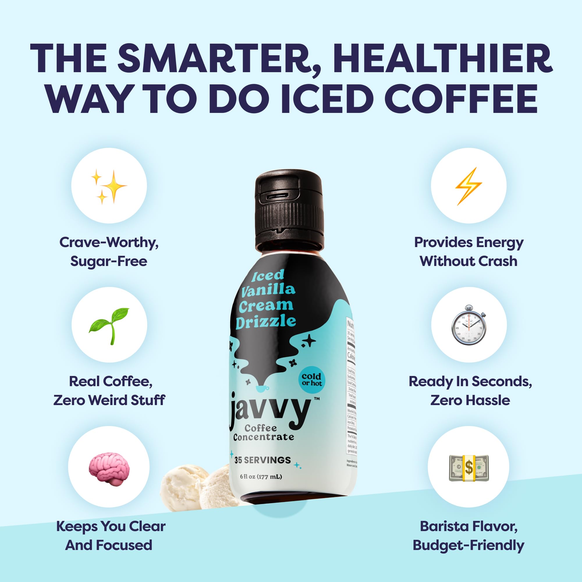 Detailed view of Javvy product label highlighting ingredients and clean formulation benefit
