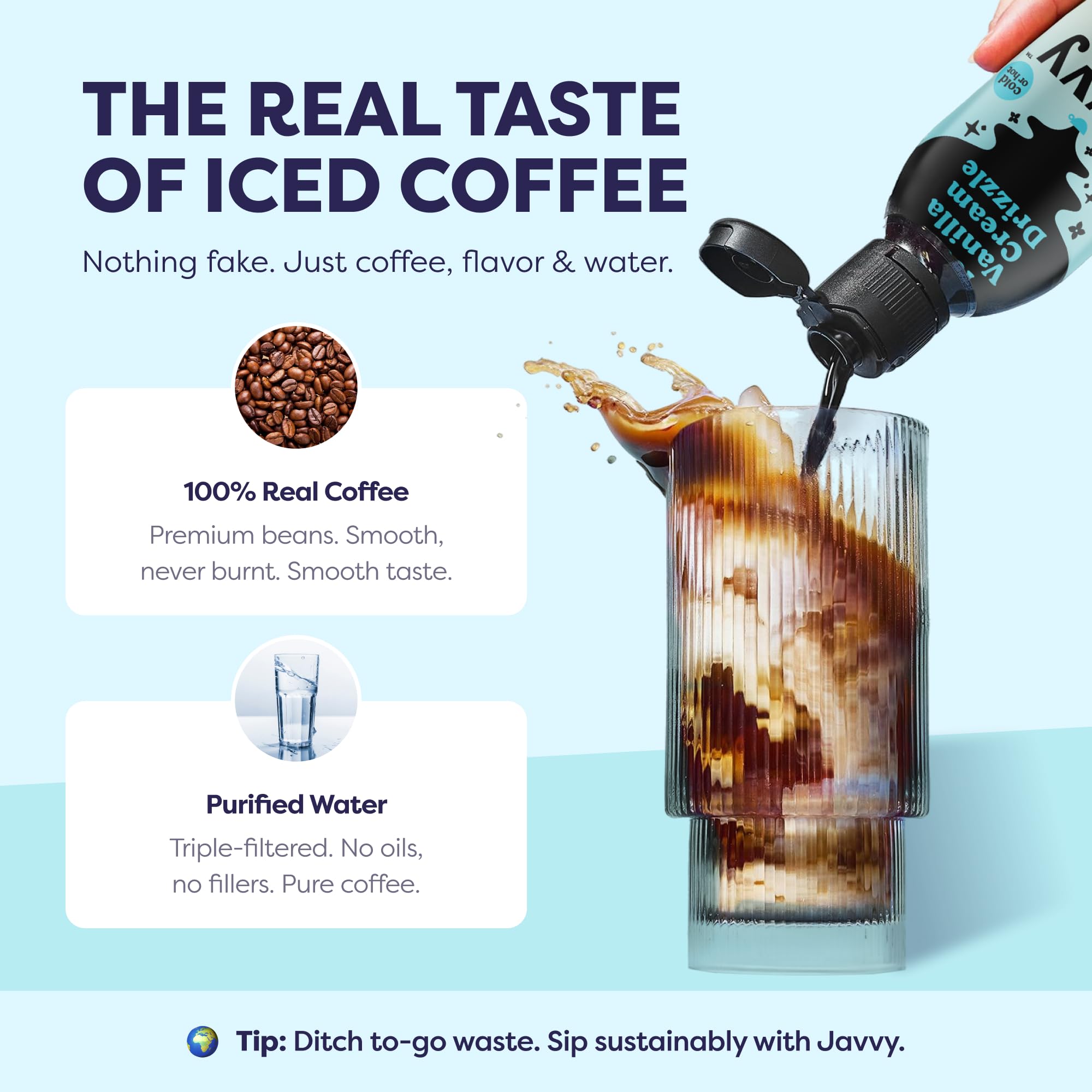 Teaspoon measuring Javvy concentrate to show simple serving control and portioning