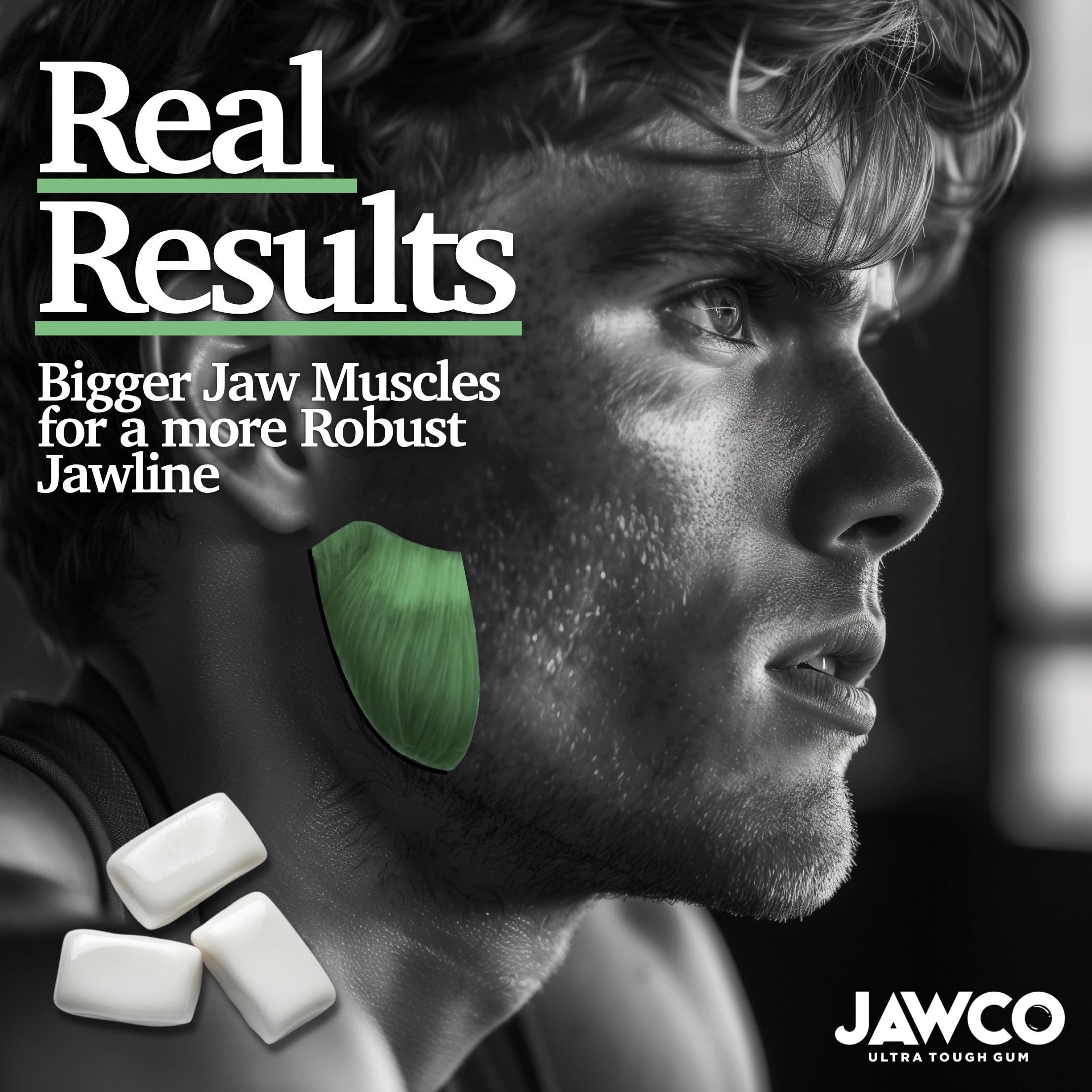 Illustration suggesting jawline definition after consistent JAWCO use