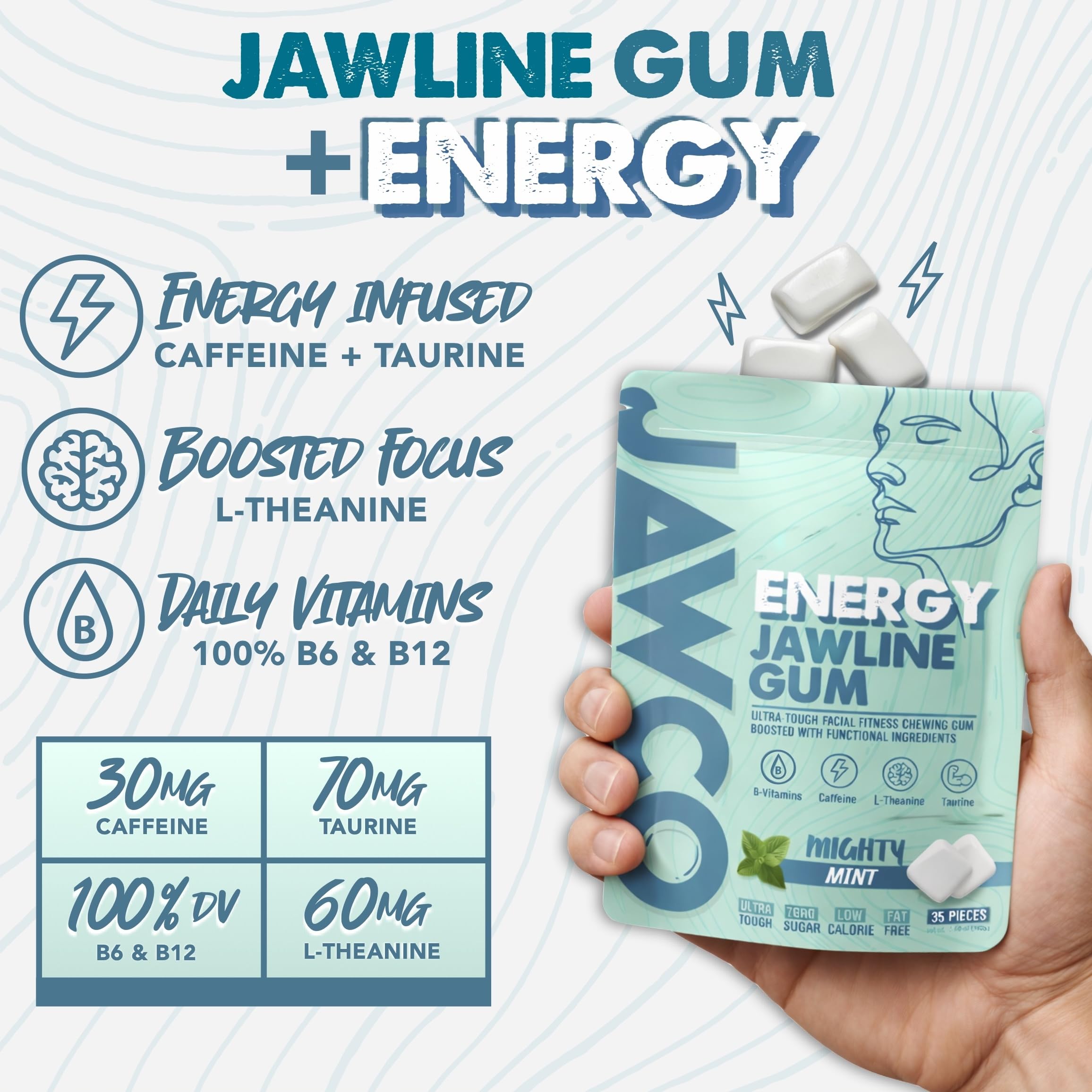 JAWCO gum being chewed with molar focus to strengthen jaw muscles