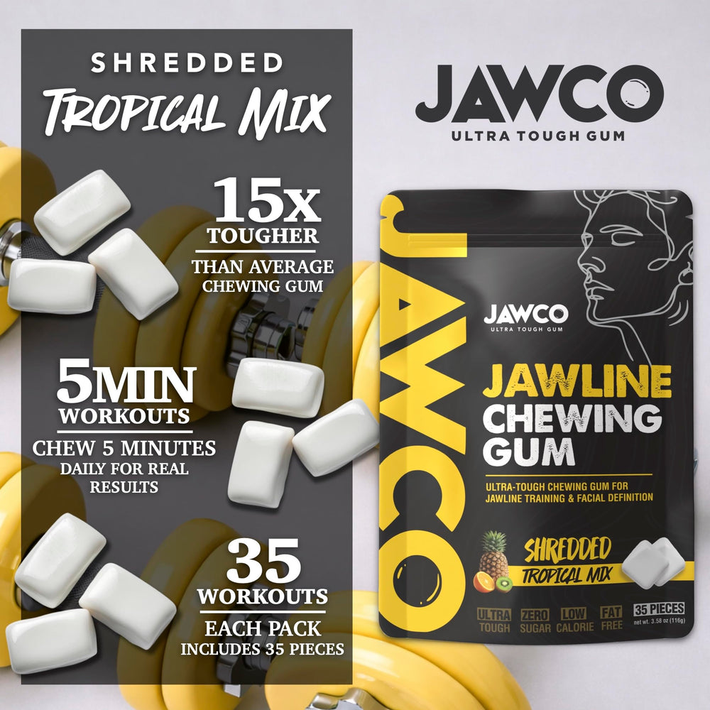 JAWCO close-up of gum texture highlighting 15× hardness for resistance