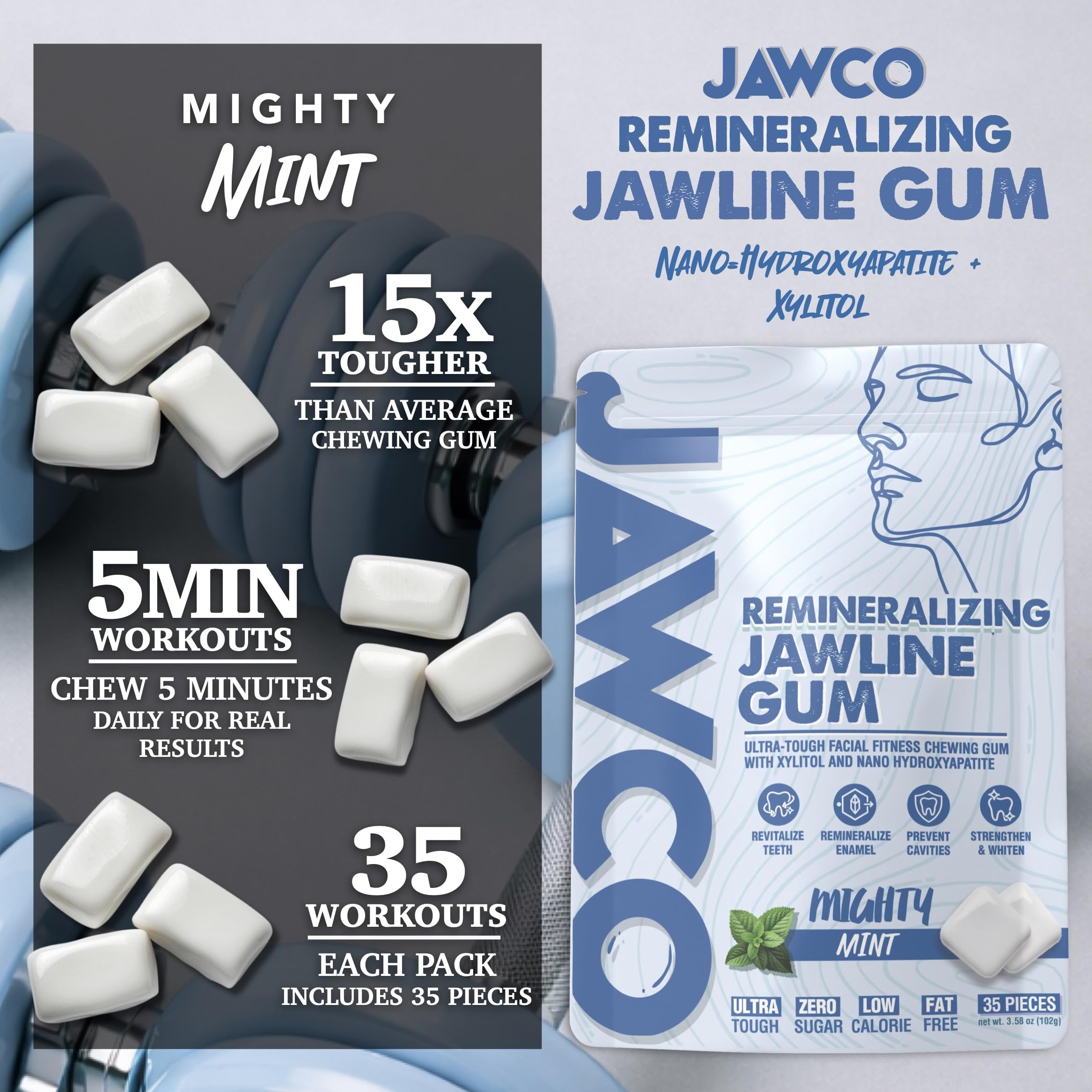 JAWCO close up of gum texture demonstrating ultra‑tough resistance benefit