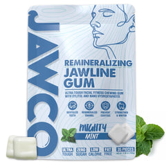 JAWCO front pack showing mint flavor and 35 pieces for quick workouts