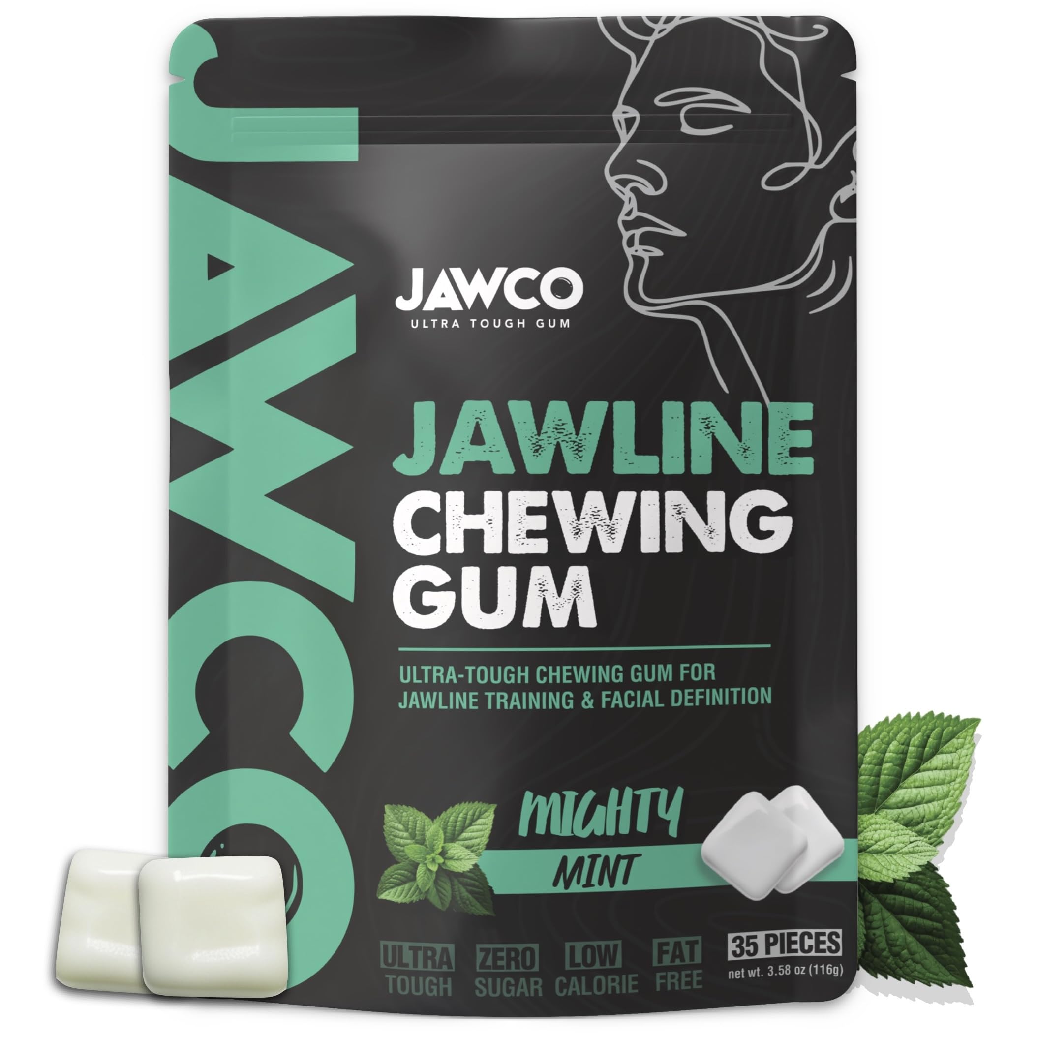 JAWCO front packaging showing product benefits and mint flavor