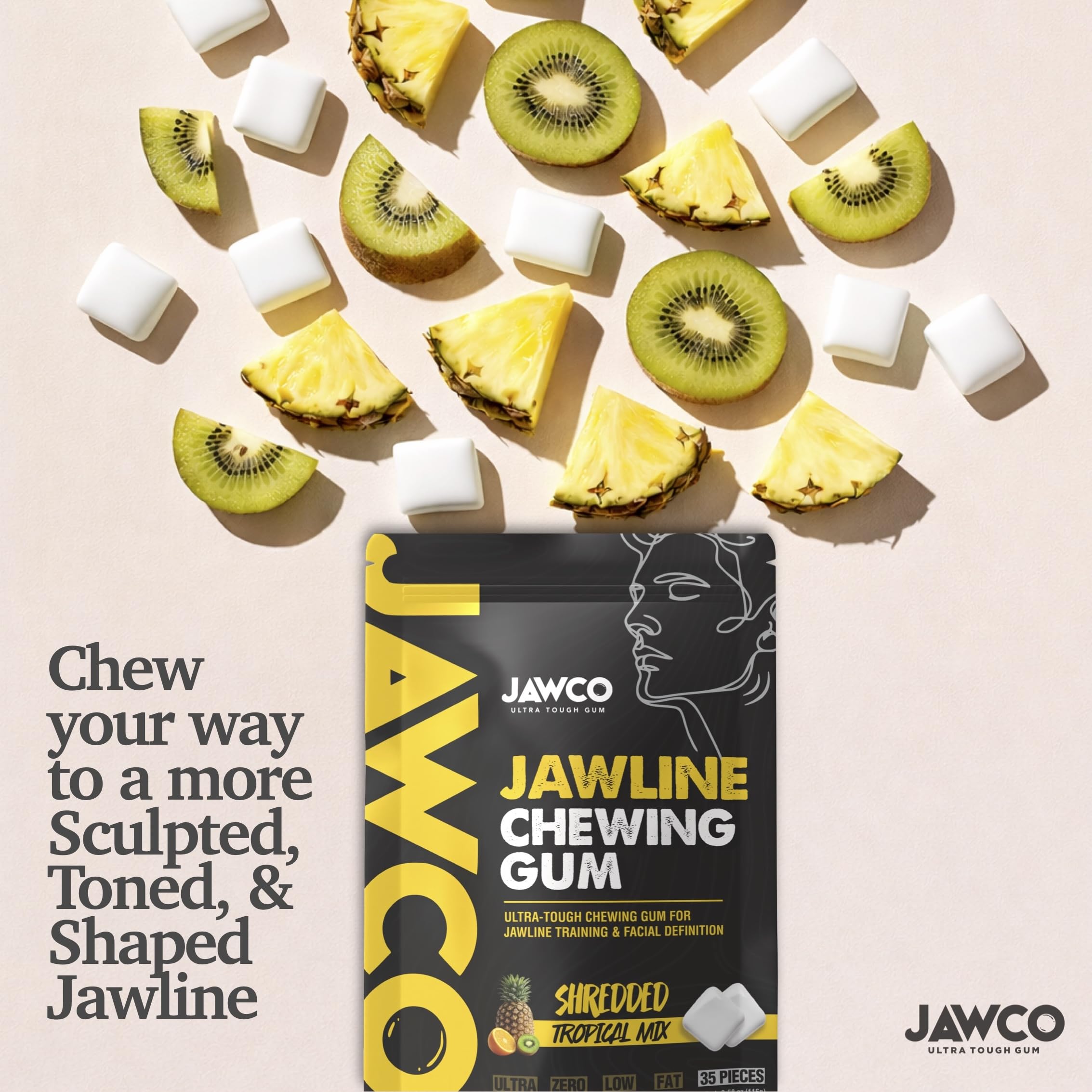JAWCO ingredients label emphasizing sugar-free vegan formula benefit