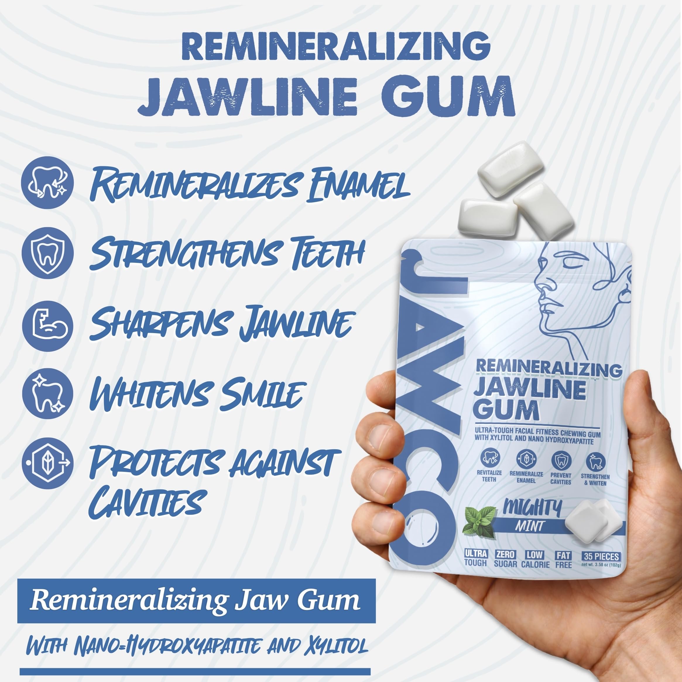 Open JAWCO pack revealing 35 pieces for one‑piece-per‑workout convenience
